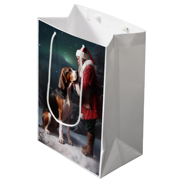 Treeing Walker Coonhound Weihnachtsmann Mittlere Geschenktüte (Vorderseite Schrägansicht)