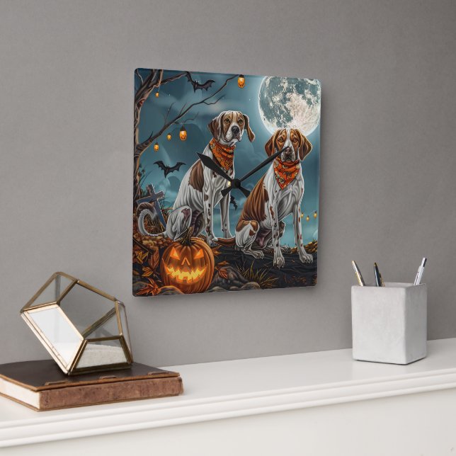 Treeing Walker Halloween Spooky Quadratische Wanduhr (Büro)