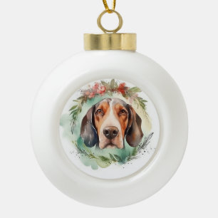 Treeing Walker Weihnachts-Kranz Festiver Hund Keramik Kugel-Ornament