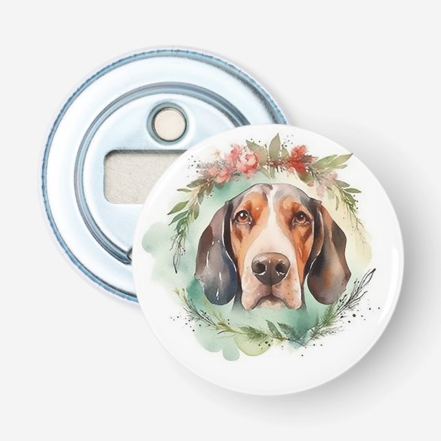 Treeing Walker Weihnachtskranz Festiver Hund  Flaschenöffner (Vorderseite)