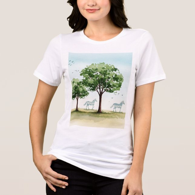 Trees and two horse silhouettes Tri-Blend shirt (Vorderseite)