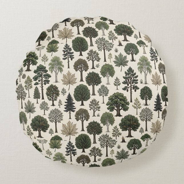Trees Pattern Rundes Kissen (Vorderseite)