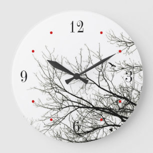 Trees Silhouette Black and White Wall Clock Große Wanduhr