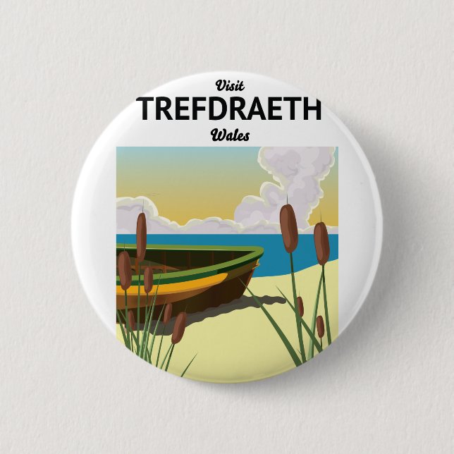 Trefdraeth Küstenreiseplakat Two-Tone Kaffee m Button (Vorderseite)