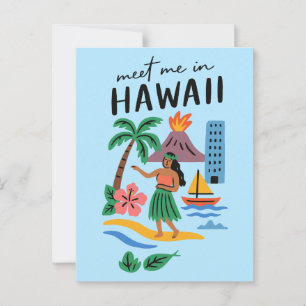 Treffe mich in Hawaii Retro-Hula-Tänzer Strand Postkarte