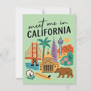 Treffe mich in Kalifornien Golden Gate Bear Retro Postkarte