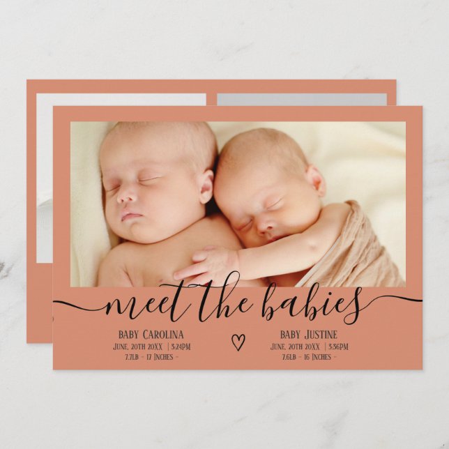 Treffen Babys Skript boho 3 Foto Baby Zwillinge Ge Ankündigung (Vorne/Hinten)