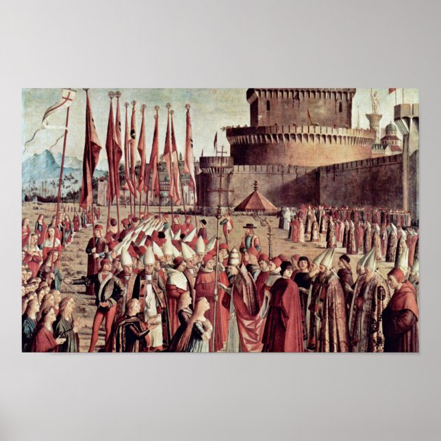 Treffen der Pilger mit dem Papst von Carpaccio Poster (Vorne)