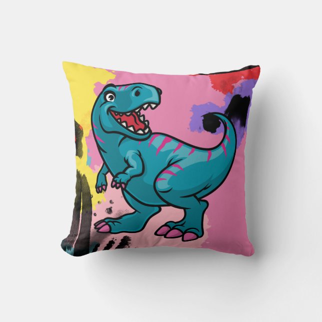 Treffen Dino die blauen und rosa Dinosaur Throw Ki Kissen (Vorderseite)