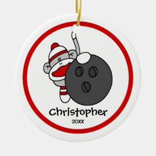 Treffen Sie Affe-Bowlings-Jungen" Keramikornament