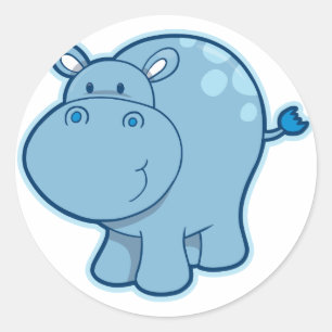 Treffen Sie den blauen Hippo! Runder Aufkleber