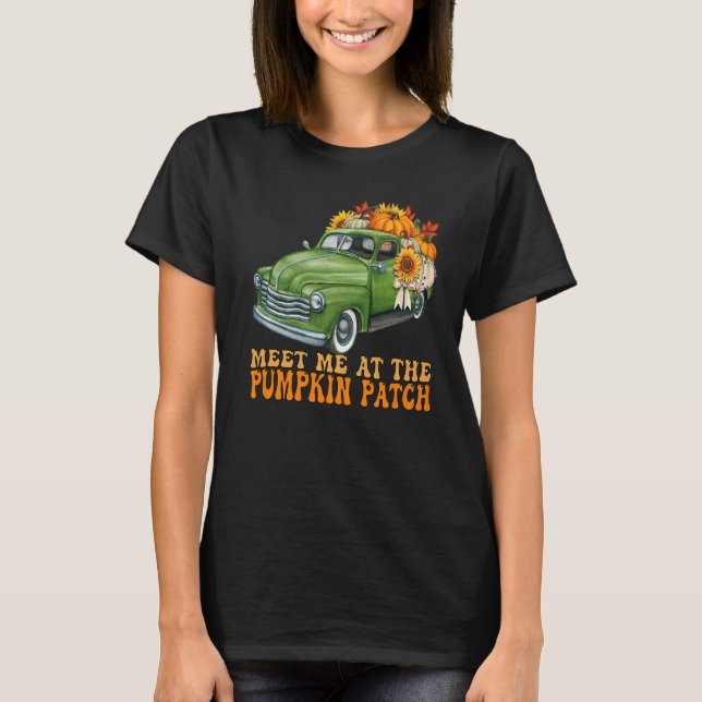 Treffen Sie mich am Pumpkin Patch Retro Groovy Fal T-Shirt (Vorderseite)