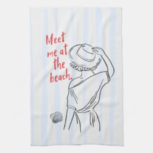 Treffen Sie mich am Strand Blau gestreifte Stran Geschirrtuch