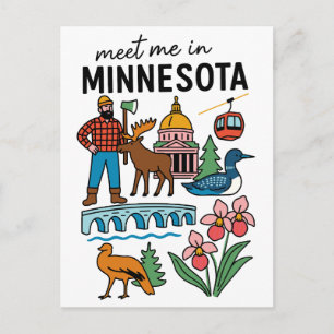 Treffen Sie mich in Minnesota Loon Elch Holzfäller Postkarte