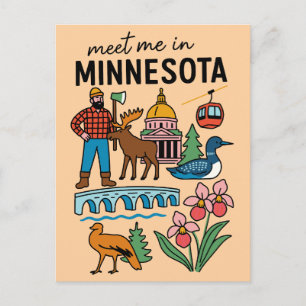 Treffen Sie mich in Minnesota Loon Moose Lumberjac Postkarte