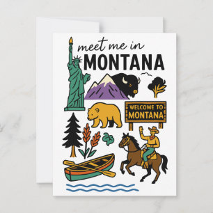 Treffen Sie mich in Montana Wildlife & Cowboy Stat Postkarte