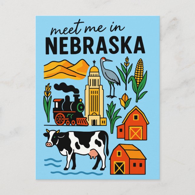 Treffen Sie mich in neuen Nebraska Retro Sehenswür Postkarte (Vorderseite)