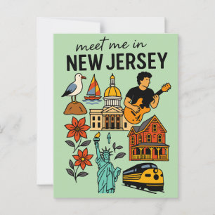 Treffen Sie mich in New Jersey Shore Landmarks Ret Postkarte