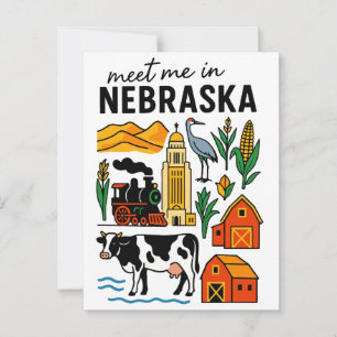 Treffen Sie mich in New Nebraska Landmarks Icons Postkarte