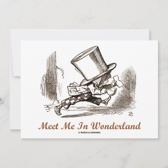 Treffen Sie mich in Wonderland (Mad Hatter Running Einladung (Vorderseite)