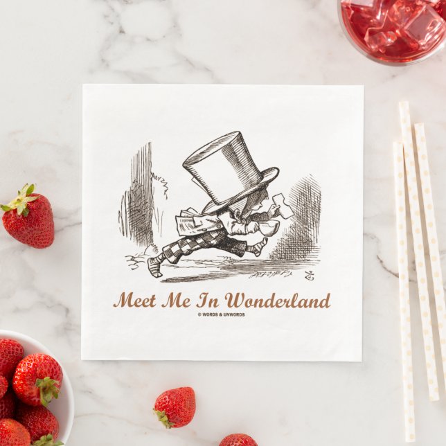 Treffen Sie mich in Wonderland Mad Hatter Running Serviette (Beispiel)