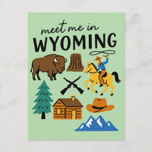 Treffen Sie mich in Wyoming Cowboy Bison Retro Postkarte