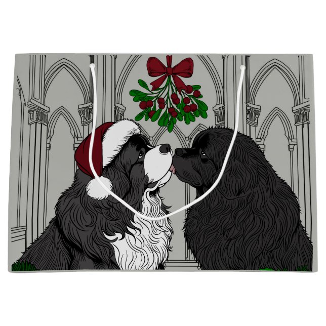 Treffen Sie mich unter dem mistletoe Neufundland Große Geschenktüte (Vorderseite)