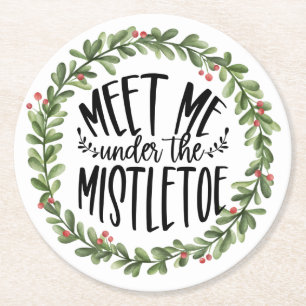 Treffen Sie mich unter dem Mistletower Wasserfarbe Runder Pappuntersetzer