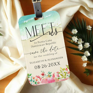 Treffen Sie uns Beach Floral Calligraphy Save the  Gepäckanhänger