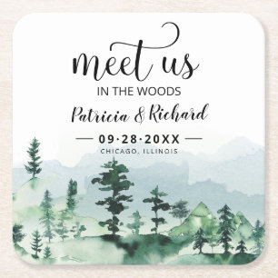 Treffen Sie uns im Wald Outdoor-Hochzeit Save The  Rechteckiger Pappuntersetzer