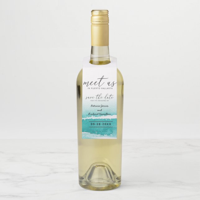 Treffen Sie uns in der Hochzeit in Urlaubsort Save Flaschenanhänger (Auf Flasche)