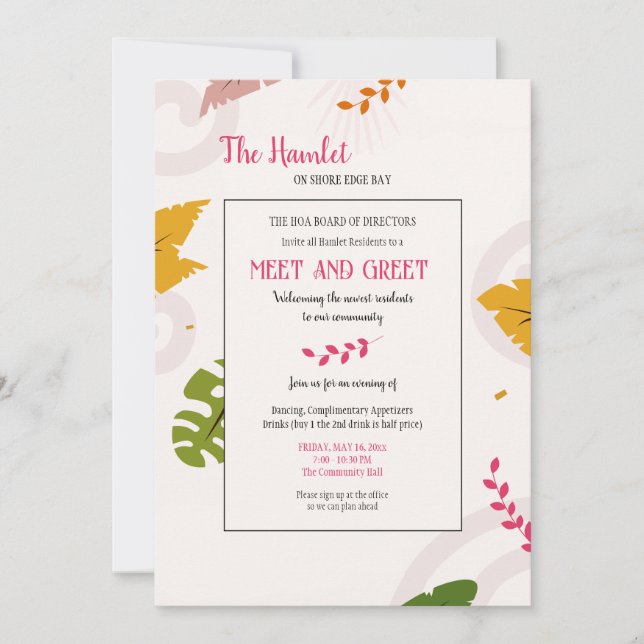 Treffen und Greet Condo Coop Einladungen (Vorderseite)