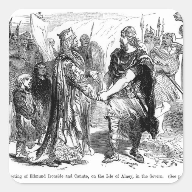 Treffen von Edmund Ironside und Canute Quadratischer Aufkleber (Vorderseite)