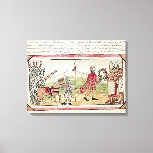Treffen von Hernando Cortes und Montezuma Leinwanddruck (Vorderseite)