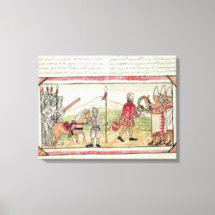 Treffen von Hernando Cortes und Montezuma Leinwanddruck