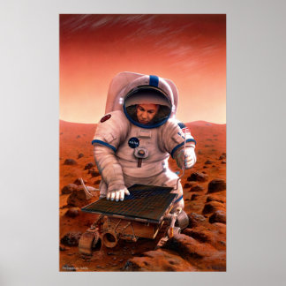 Treffen von Mann und Frau auf Mars Poster