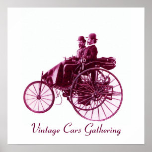Treffen von Oldtimern, lila violett weiß Poster