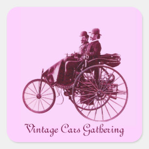Treffen von Oldtimern, lila violett weiß rosa Quadratischer Aufkleber