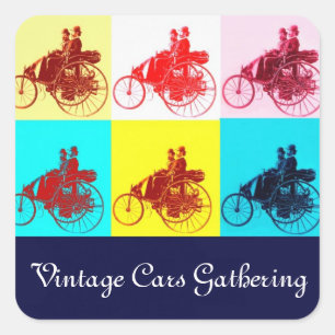 Treffen von Oldtimern Pop Art Quadratischer Aufkleber
