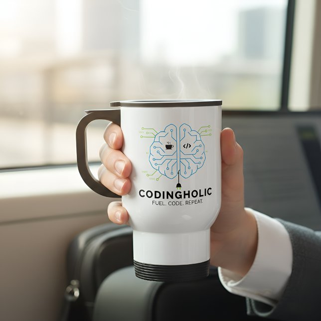 Treibe dein Gehirn - Coding-Süchtiger Entwickler Reisebecher (Von Creator hochgeladen)