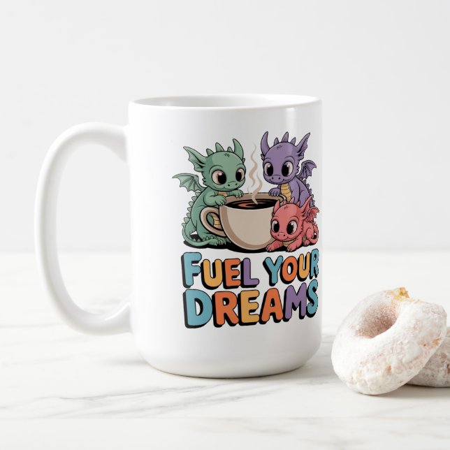 Treibe deine Träume Drachen Kaffeetasse (Mit Donut)