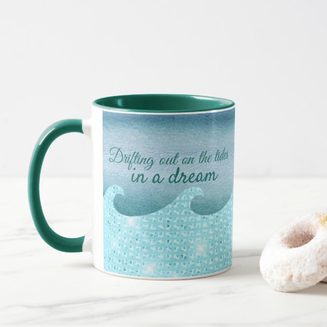 Treiben heraus auf den Gezeiten abstraktes Blaues Tasse (Mit Donut)