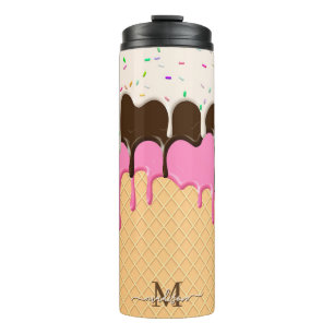 Treibende Eiscreme Sprinkles Waffelkronenmonogramm Thermosbecher