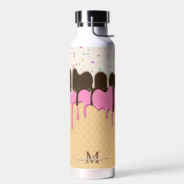 Treibende Eiscreme Sprinkles Waffelkronenmonogramm Trinkflasche (Links)