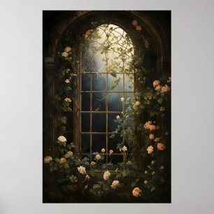 Treibhaus-Fenster-Farn-Kunstprint, Cottagecore Poster