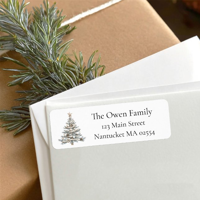 Treibholz Küsten-Weihnachtsbaum-Rücksendeadresse  (Coastal Christmas Tree return address label)
