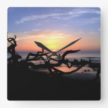 Treibholz-Sonnenaufgang-Wanduhr
