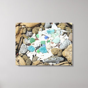 Treibholz Steingarten Leinwandkunst Muscheln Stran Leinwanddruck