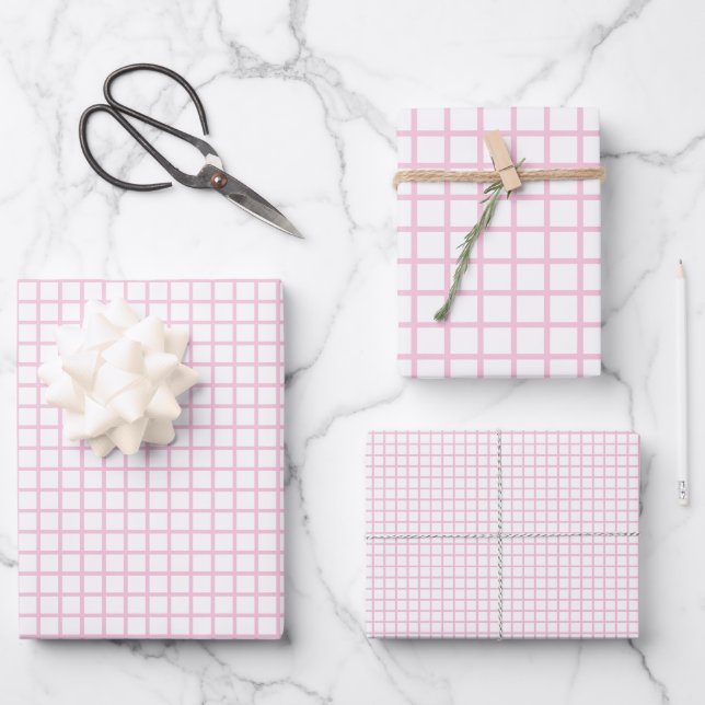 Trellis Light Pink - Weiß Geschenkpapier Set (Vorderseite)