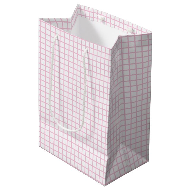 Trellis Light Pink - Weiß Mittlere Geschenktüte (Vorderseite Schrägansicht)